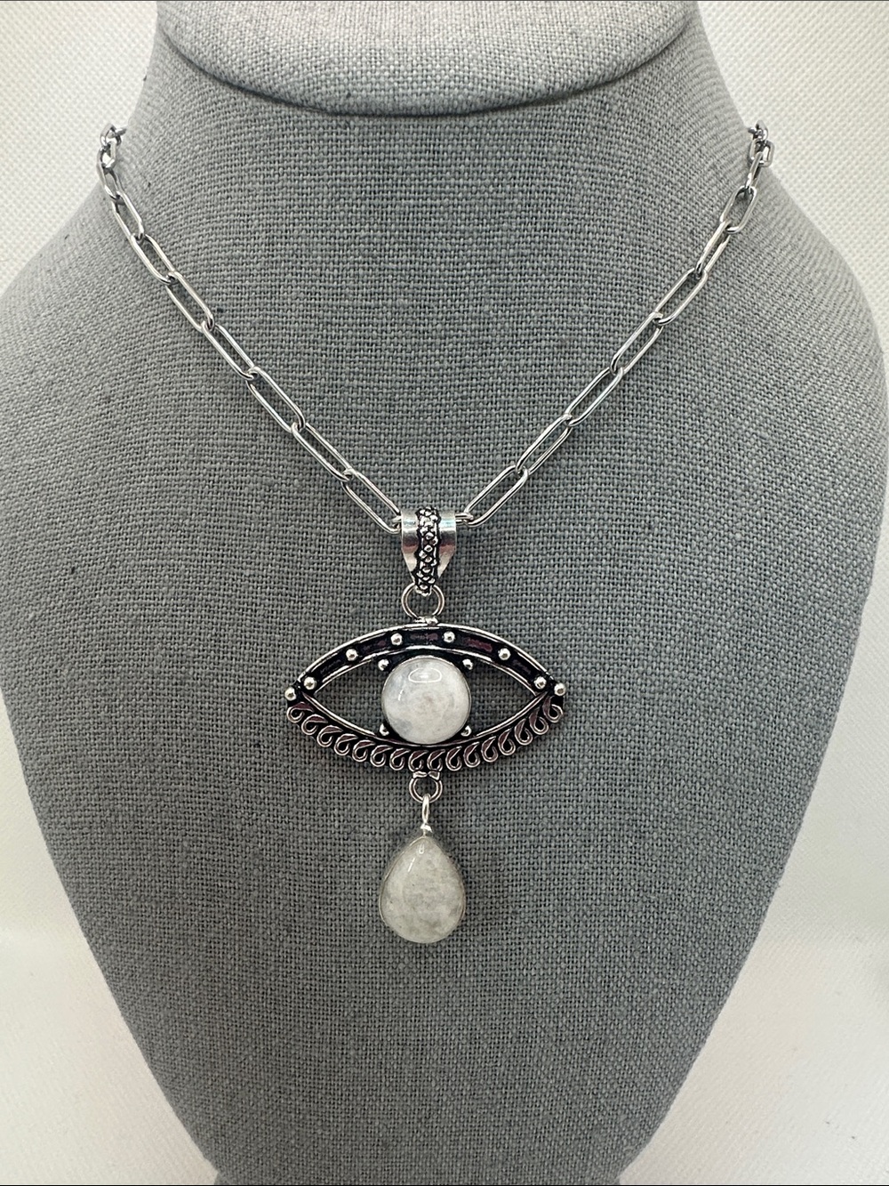 Moonstone Evil Eye Pendant Paperclip